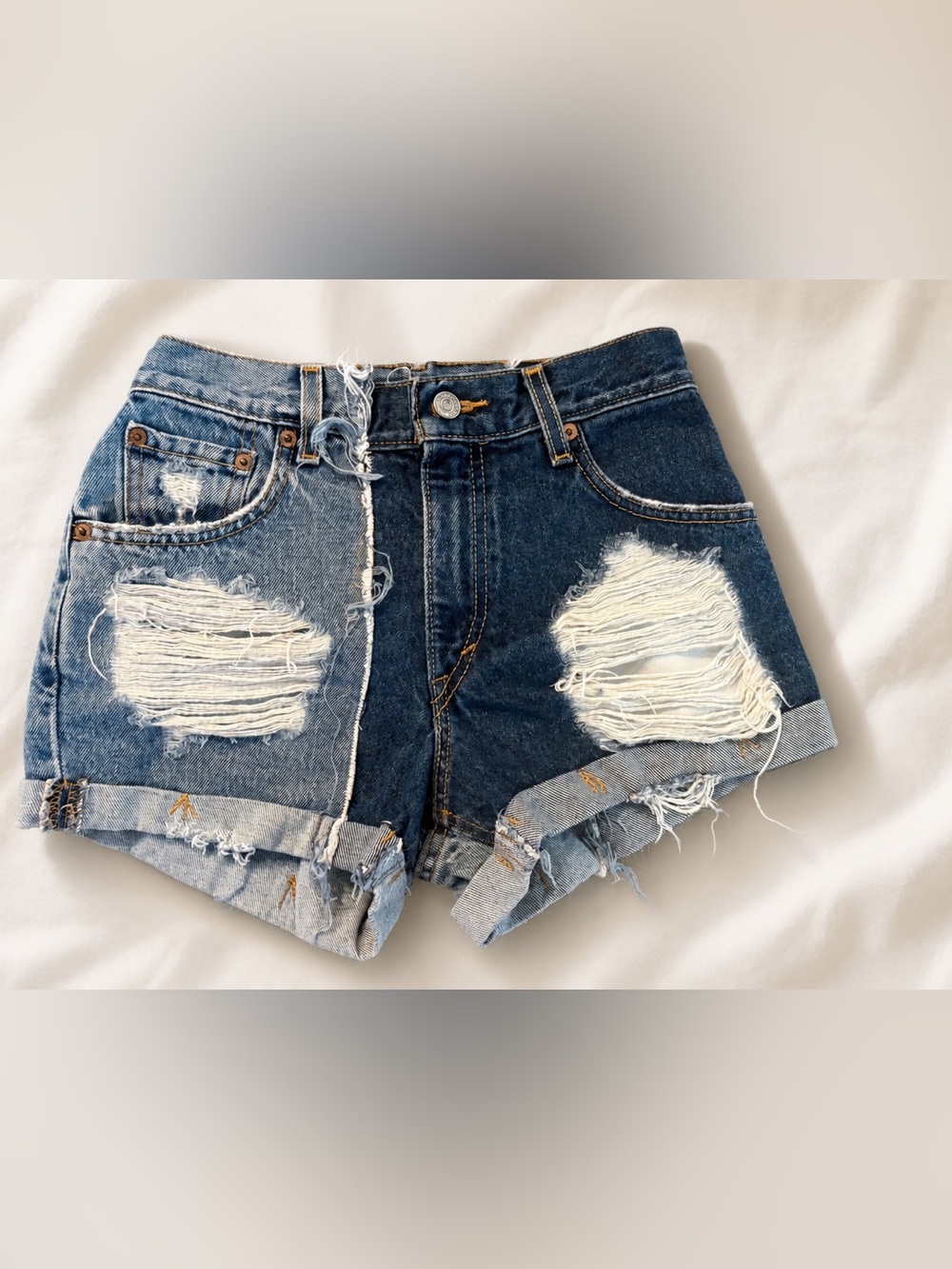 Furst of a Kind Levi’s Reworked Denim Shorts Size 25 Distressed Two- tone
